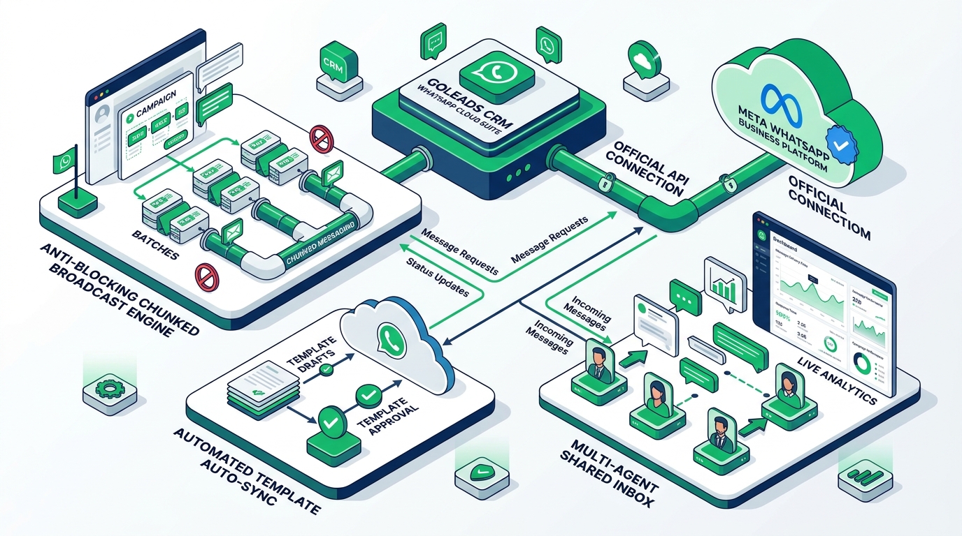 GoLeadsCRM WhatsApp Cloud API & Chunked Broadcast Architecture
